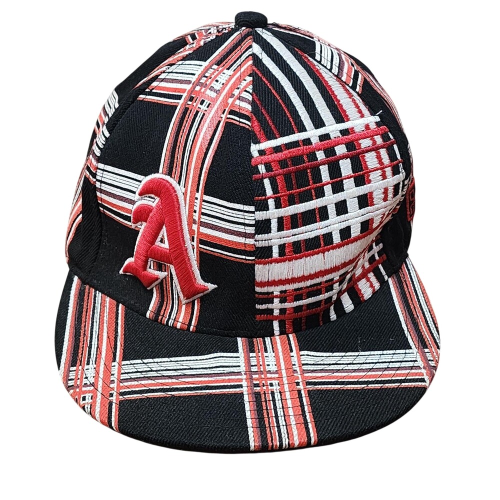 CityHunter Original Flat Bill Hat Cap Mens L Black Red Plaid Streetwear